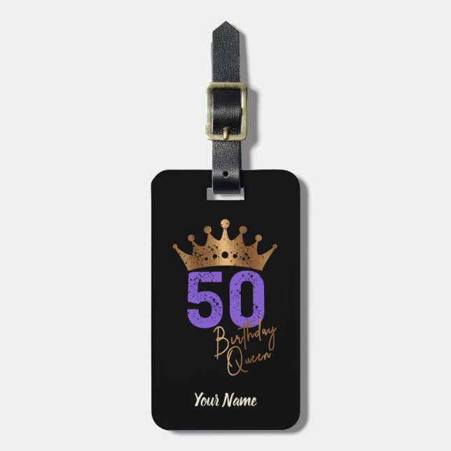 Étiquette À Bagage Anniversaire Reine 50 pour 50e anniversaire couron (Devant Vertical)
