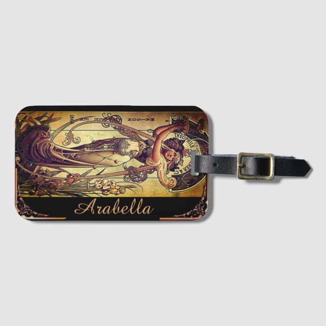 Étiquette À Bagage Annonce femme Art nouveau charnière or noir (Devant Horizontal)