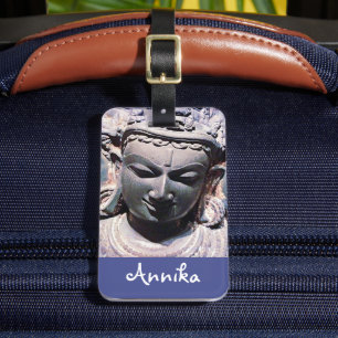 Étiquette À Bagage Antique asiatique sculpté Statue Visage Photo Nom 