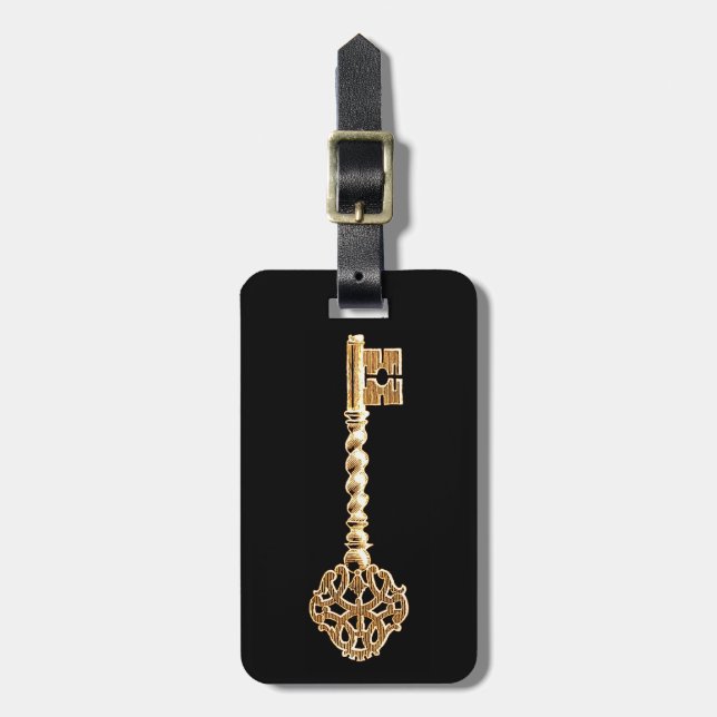 Étiquette À Bagage Antique Or Or Steampunk Squelette clé (Devant Vertical)