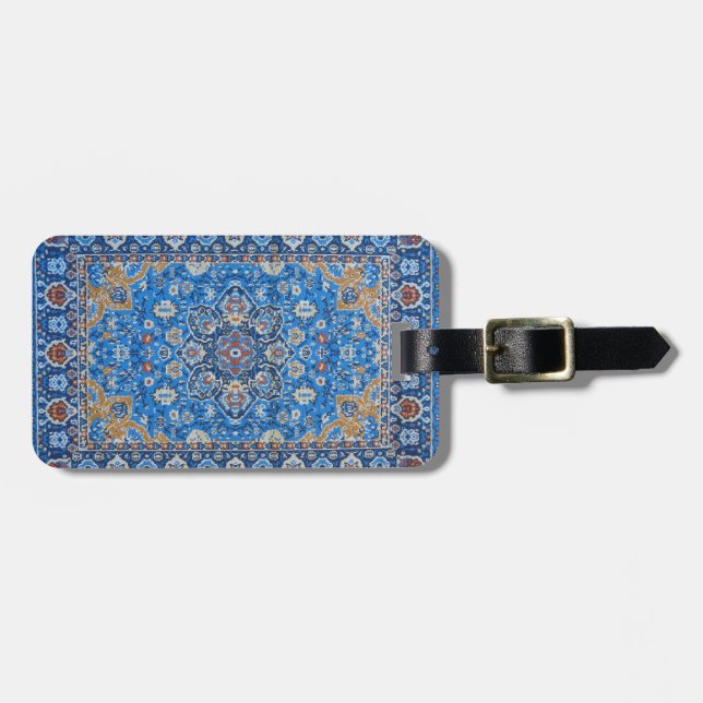 Étiquette À Bagage Antique Oriental Bleu Turc Tapis Perse (Devant horizontal)