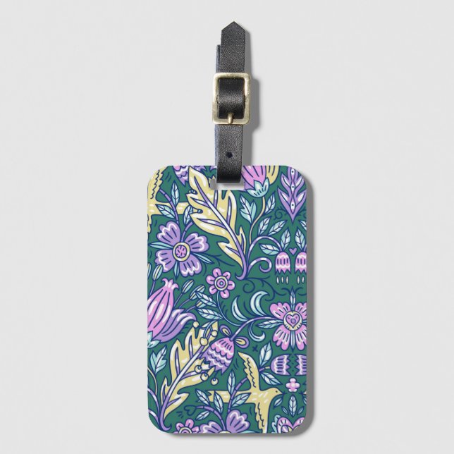 Étiquette À Bagage Antique Style Flowers and Birds Pattern (Devant Vertical)