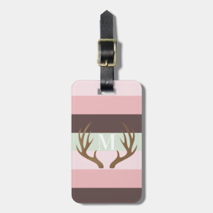 Étiquette À Bagage Antlers modernes rose vert Brown rayé Monogramme