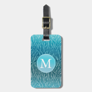 Étiquette À Bagage Aqua Ombre Zebra Imprimer Monogramme