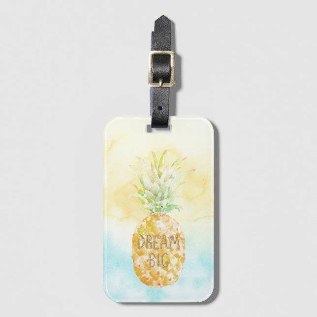 Étiquette À Bagage Aqua Yellow Pineappé Gold Dream (Devant Vertical)