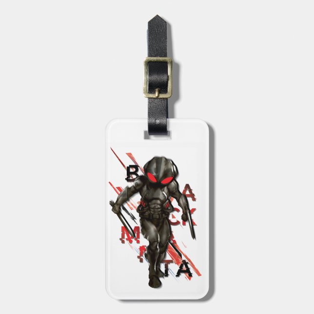 Étiquette À Bagage Aquaman | Black Manta Scattered Typography Graphic (Devant Vertical)