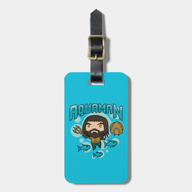 Étiquette À Bagage Aquaman | Graphisme sous-marin de Chibi Aquaman (Devant Vertical)