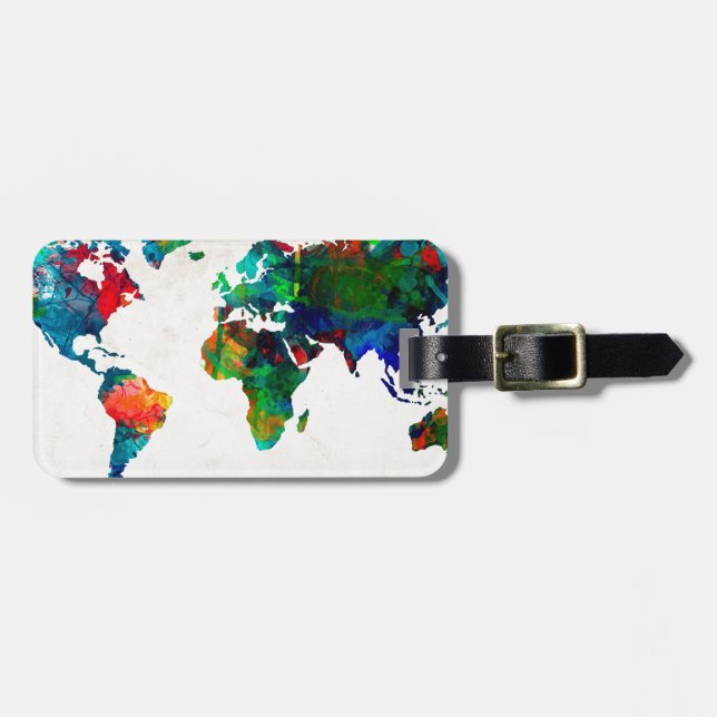 Étiquette À Bagage aquarelle 20 de carte du monde (Devant horizontal)