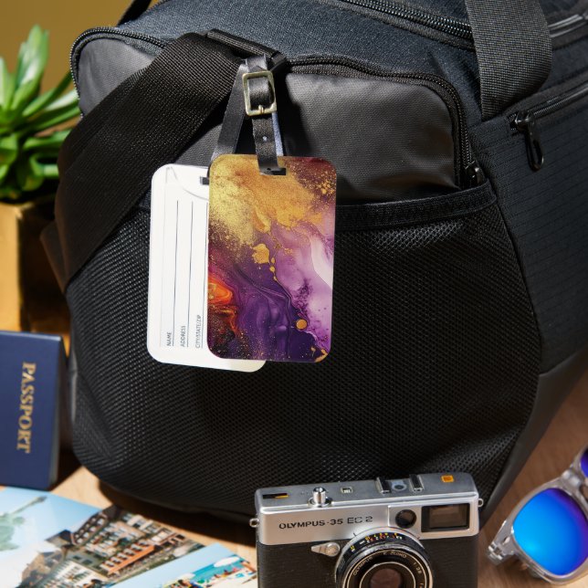 Étiquette À Bagage Aquarelle Abstraite conçue (Recto & Verso)