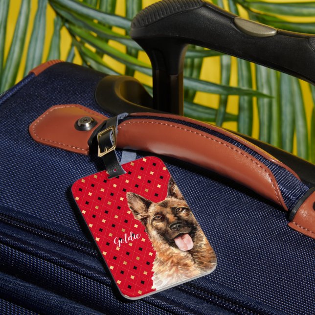 Étiquette À Bagage Aquarelle Allemande Berger Chien Personnalisé (Insitu Rectoal 1)