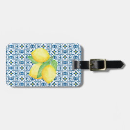 Étiquette À Bagage Aquarelle bleu méditerranéenne TIle jaune citron