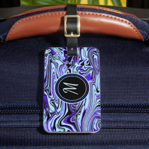 Étiquette À Bagage Aquarelle bleu violet moderne Monogramme tendance