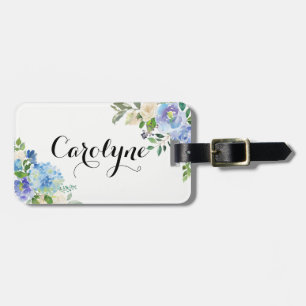 Étiquette À Bagage Aquarelle Blue Hydrangeas Floral Personnalisé