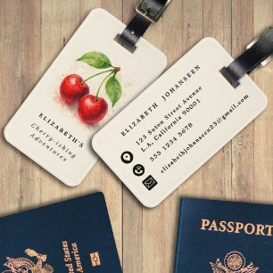 Étiquette À Bagage Aquarelle Cerisier Fruit Chic Cherishing Aventures