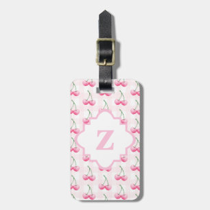 Étiquette À Bagage Aquarelle Cherry mignonne rose En vichy Motif