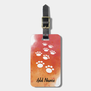 Étiquette À Bagage Aquarelle Chien Paw Traces Nom personnalisé