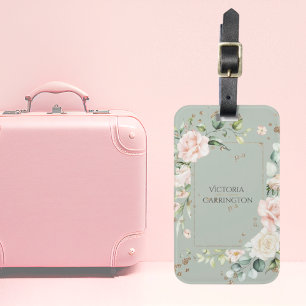 Étiquette À Bagage Aquarelle couleur verte de Sage Floral personnalis
