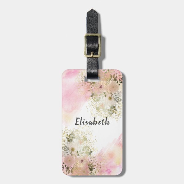 Étiquette À Bagage Aquarelle Cute girly boho floral personnalisé Lug (Devant Vertical)
