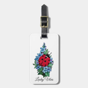 Étiquette À Bagage Aquarelle Cute Ladybird Avec Fleurs Bleues Sauvage