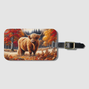 Étiquette À Bagage Aquarelle d'automne de la vache Highland