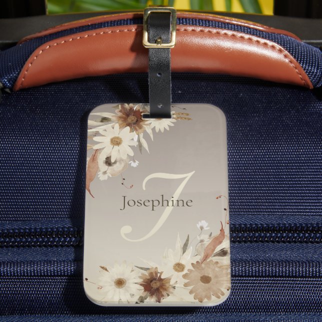 Étiquette À Bagage Aquarelle d'automne Monogramme floral Personnalisé (Insitu Rectoal 2)