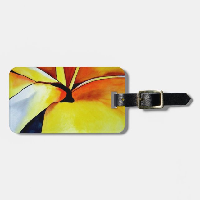 Étiquette À Bagage Aquarelle de fleur frangipani tropicale art abstra (Devant horizontal)