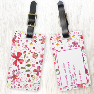 Étiquette À Bagage Aquarelle de fleurs sauvages Nom personnalisé