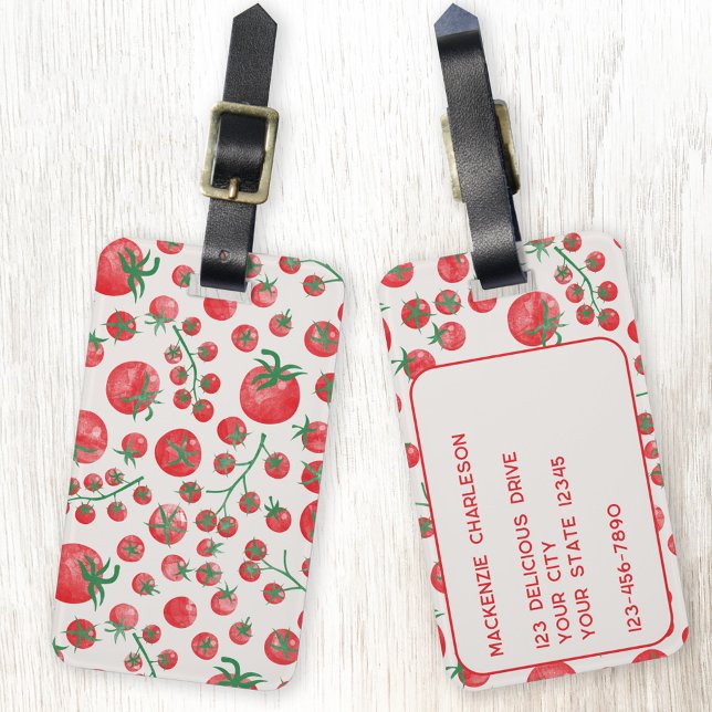 Étiquette À Bagage Aquarelle de tomate (Fun tomato watercolor personalized luggage tag)