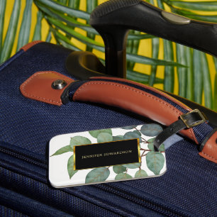 Étiquette À Bagage Aquarelle de verdure botanique or noir