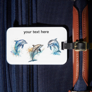 Étiquette À Bagage Aquarelle Dolphin Trio, personnalisée
