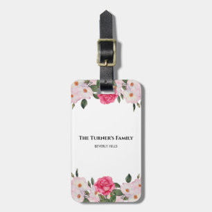 Étiquette À Bagage Aquarelle Doux rose blanc Roses illustration
