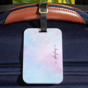 Étiquette À Bagage Aquarelle Dreamy Rose bleu turquoise