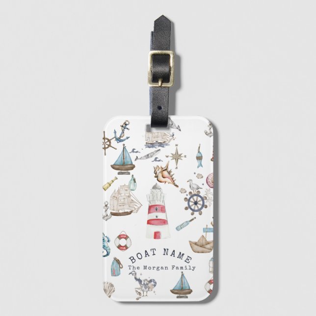 Étiquette À Bagage Aquarelle éléments nautiques marin (Devant Vertical)