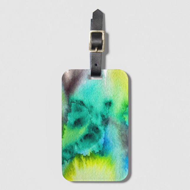 Étiquette À Bagage Aquarelle en marbre bleu vert (Devant Vertical)