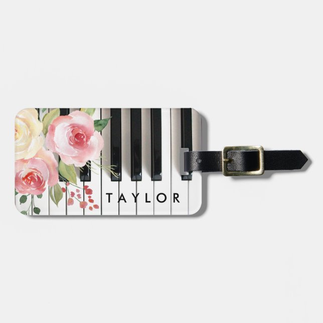 Étiquette À Bagage aquarelle fleurs design piano (Devant horizontal)