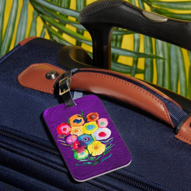Étiquette À Bagage Aquarelle fleurs violettes fleuries florales (Insitu Rectoal 1)