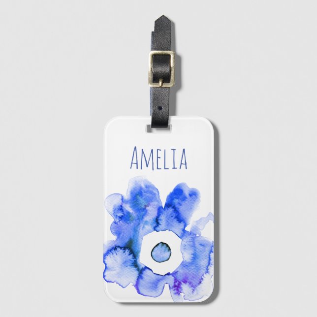 Étiquette À Bagage Aquarelle florale moderne, linge de fleurs dessiné (Devant Vertical)