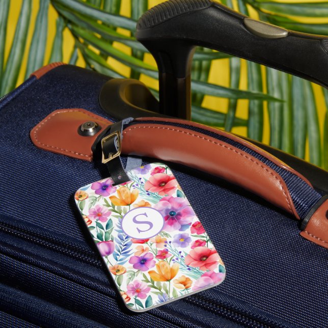 Étiquette À Bagage Aquarelle florale Monogramme personnalisé (Insitu Rectoal 1)