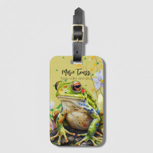 Étiquette À Bagage Aquarelle Frog Funny Personnalisé Texte & Nom
