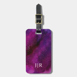 Étiquette À Bagage Aquarelle Galaxies rose violet Personnalisé