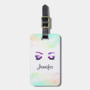 Étiquette À Bagage Aquarelle glamour aux yeux et aux bouillons pourpr