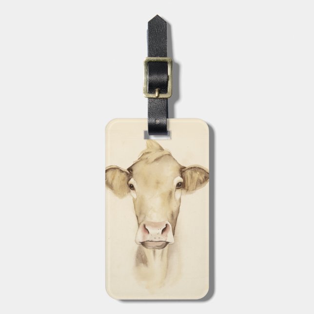 Étiquette À Bagage Aquarelle Grange Animaux | Vache (Devant Vertical)