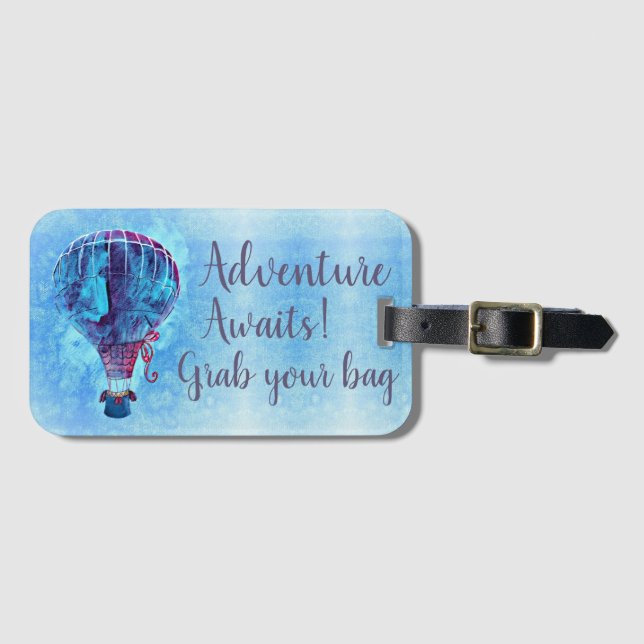 Étiquette À Bagage Aquarelle Hot Air Balloon Adventure Atattend (Devant Horizontal)