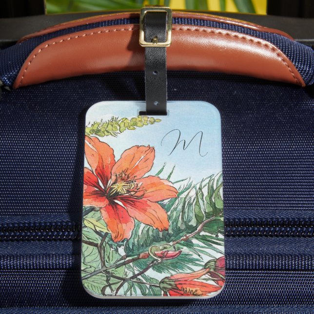 Étiquette À Bagage Aquarelle illustrée Botanique Orange Floral (Insitu Rectoal 2)