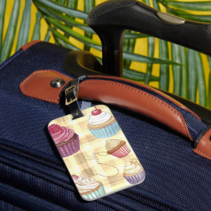 Étiquette À Bagage Aquarelle jaune paillée Cupcake Monogramme Baker