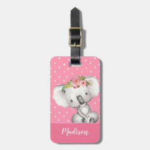 Étiquette À Bagage Aquarelle Koala rose Floral Personnalisé