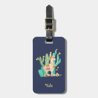 Aquarelle Llama et Cactus Bleu Personnalisé