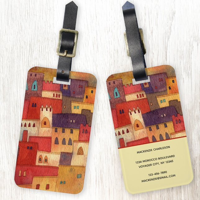 Étiquette À Bagage Aquarelle Maroc (Morocco watercolor personalized luggage tag)