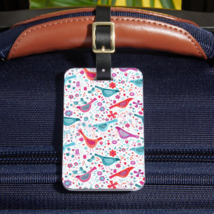 Étiquette À Bagage Aquarelle Oiseau Floral Boho