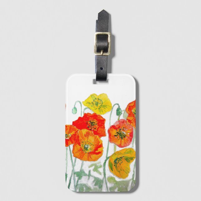 Étiquette À Bagage Aquarelle orange rouge jaune cushion blanc (Devant Vertical)